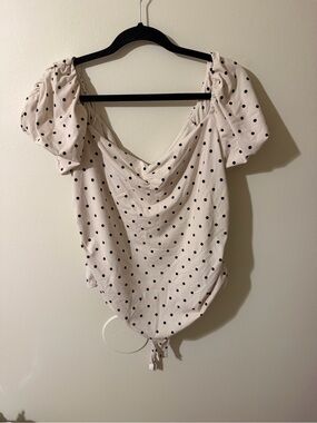 Free People Cream Polka Dot Puff Sleeve Cowl Bodysuit